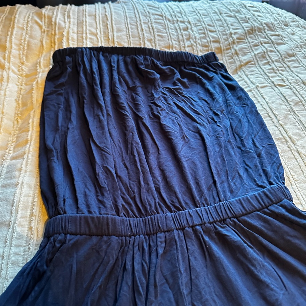 Piko Navy Strapless Jumpsuit Wide Leg Boho Romper Size Large - Picture 3 of 6